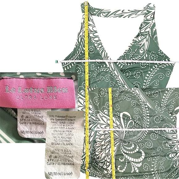 Y2K Vintage Paisley Swirl Draped Cowl Ruched Sage Green Wrap Tank Top Medium - Picture 10 of 10